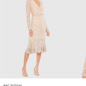 Mac Duggal Sparkling Cream Long Sleeve Dress